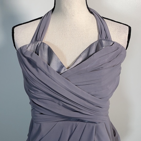 Walter Baker Grey Ruched Tie Back Sleeveless Halter Mini Dress M - Picture 3 of 16